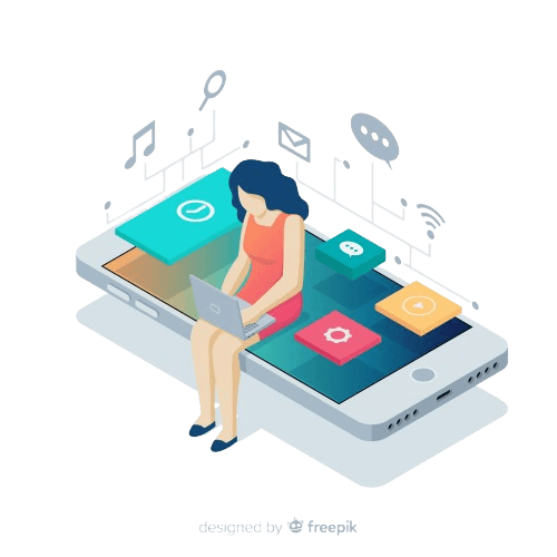 Mobile app development interface and phone screens